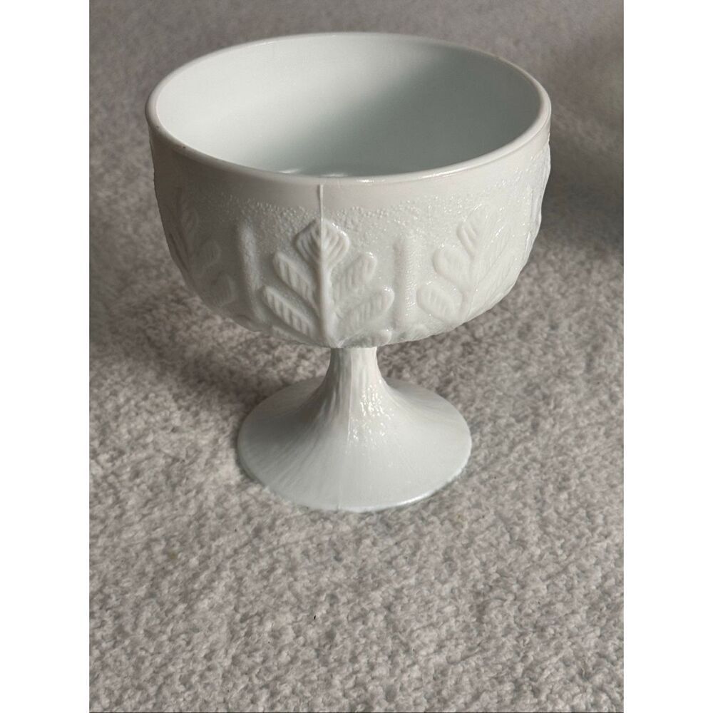 Vintage FTD Milk Glass Compote/Oak Leaf Pattern Vase